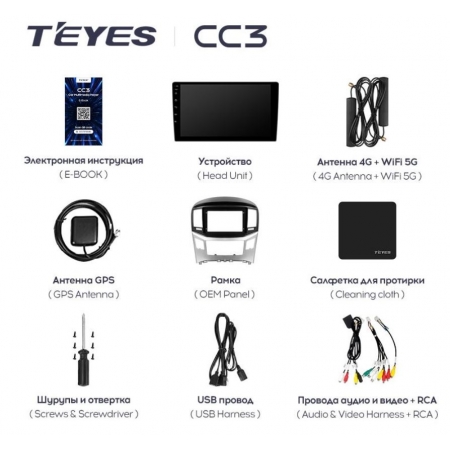 Штатная магнитола Teyes CC3 3/32Gb для Hyundai H1 Starex 2016-2018 8 ядер, DSP процессор, QLED дисплей, LTE модем, Andriod 10