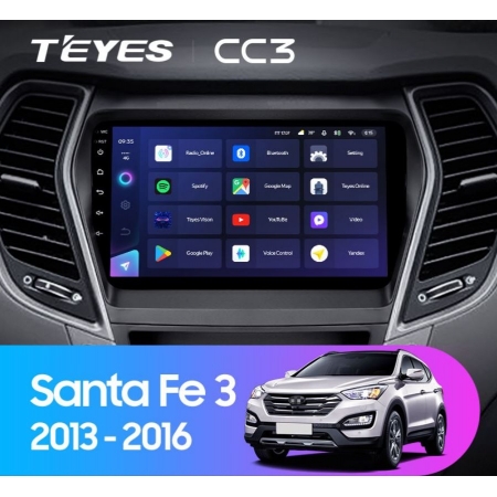 Штатная магнитола Teyes CC3 3/32Gb для Hyundai Santa Fe 2012-2018 8 ядер, DSP процессор, QLED дисплей, LTE модем, Andriod 10