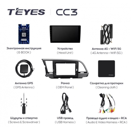 Штатная магнитола Teyes CC3 4/64Gb для Hyundai Elantra 2016-2018 8 ядер, DSP процессор, QLED дисплей, LTE модем, Andriod 10