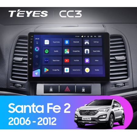 Штатная магнитола Teyes CC3 4/64Gb для Hyundai Santa Fe 2006-2012 8 ядер, DSP процессор, QLED дисплей, LTE модем, Andriod 10