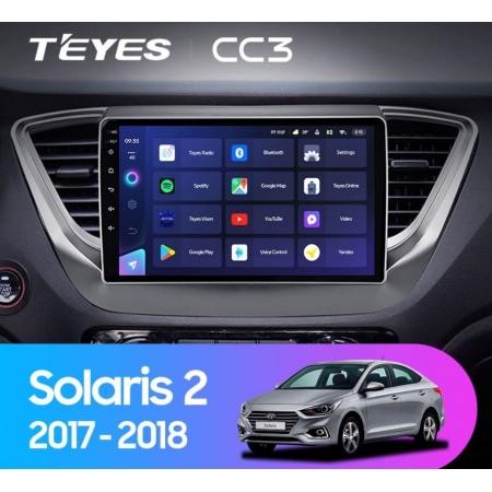 Штатная магнитола Teyes CC3 4/64Gb для Hyundai Solaris 2017+ 8 ядер, DSP процессор, QLED дисплей, LTE модем, Andriod 10